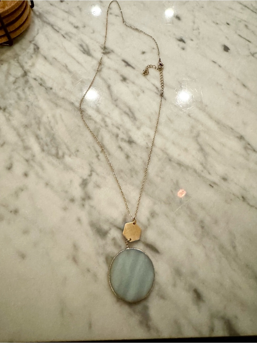 Gold Pendant Necklace with Light Blue Stone Accent - Women's Jewelry